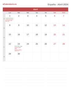 Calendario 2024 Abril
