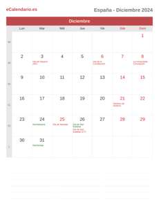 Calendario 2024 Diciembre