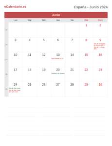 Calendario 2024 Junio