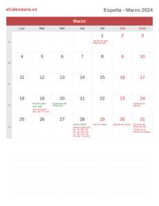 Calendario 2024 Marzo