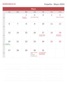 Calendario 2024 Mayo