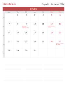Calendario 2024 Octubre