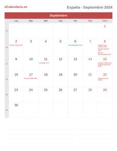 Calendario 2024 Septiembre