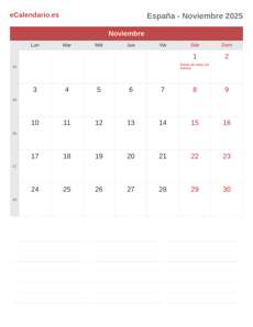 Calendario 2025 Noviembre
