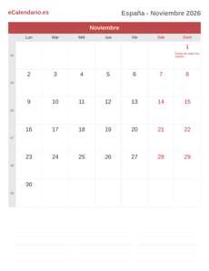Calendario 2026 Noviembre