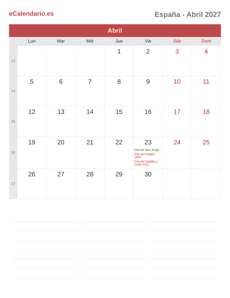 Calendario 2027 Abril