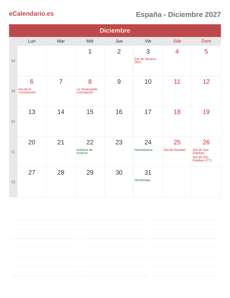 Calendario 2027 Diciembre