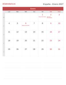 Calendario 2027 Enero