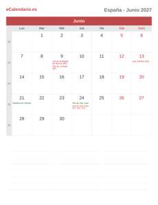 Calendario 2027 Junio