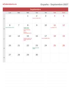 Calendario 2027 Septiembre