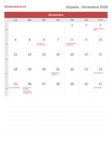 Calendario 2028 Diciembre