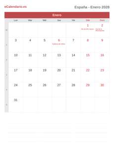 Calendario 2028 Enero
