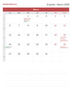 Calendario 2028 Marzo