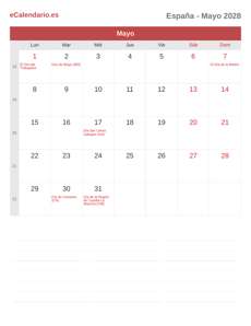 Calendario 2028 Mayo