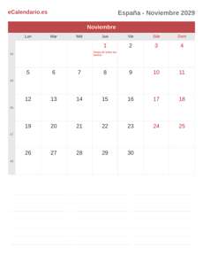Calendario 2029 Noviembre