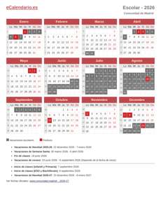 Vacaciones escolares 2026